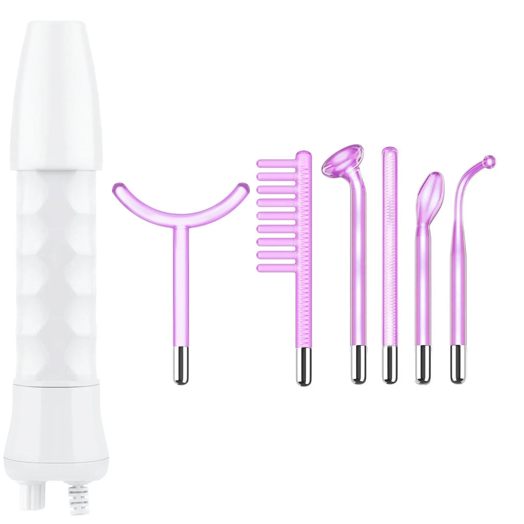 Purple high wave electrotherapy rod beauty instrument with six accessory heads for professional treatments
