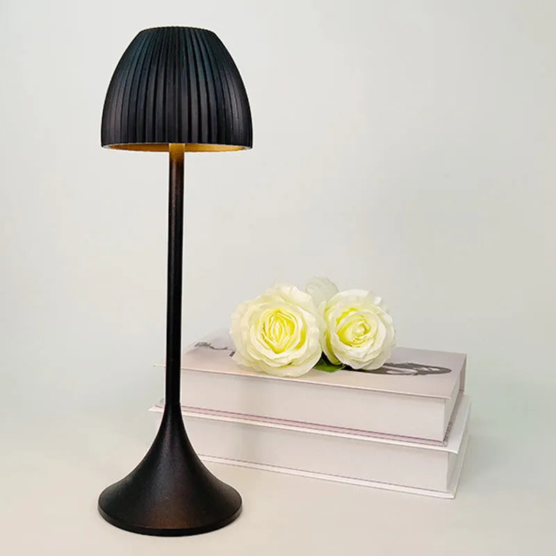 Modern dimmable bedside night lamp with thin round base in black or white finish