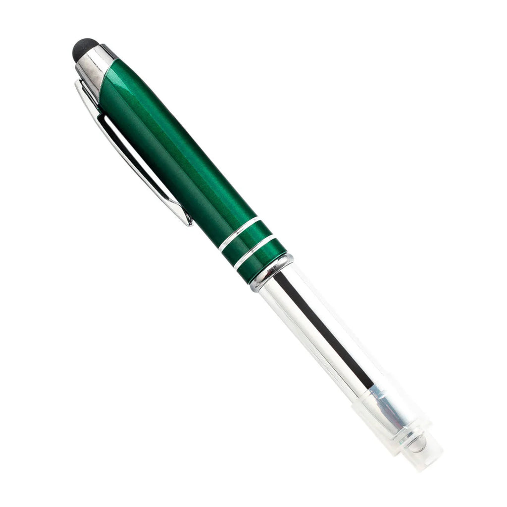 Multifunctional metal capacitive stylus pen with LED light in five colour options showing bullet type tip