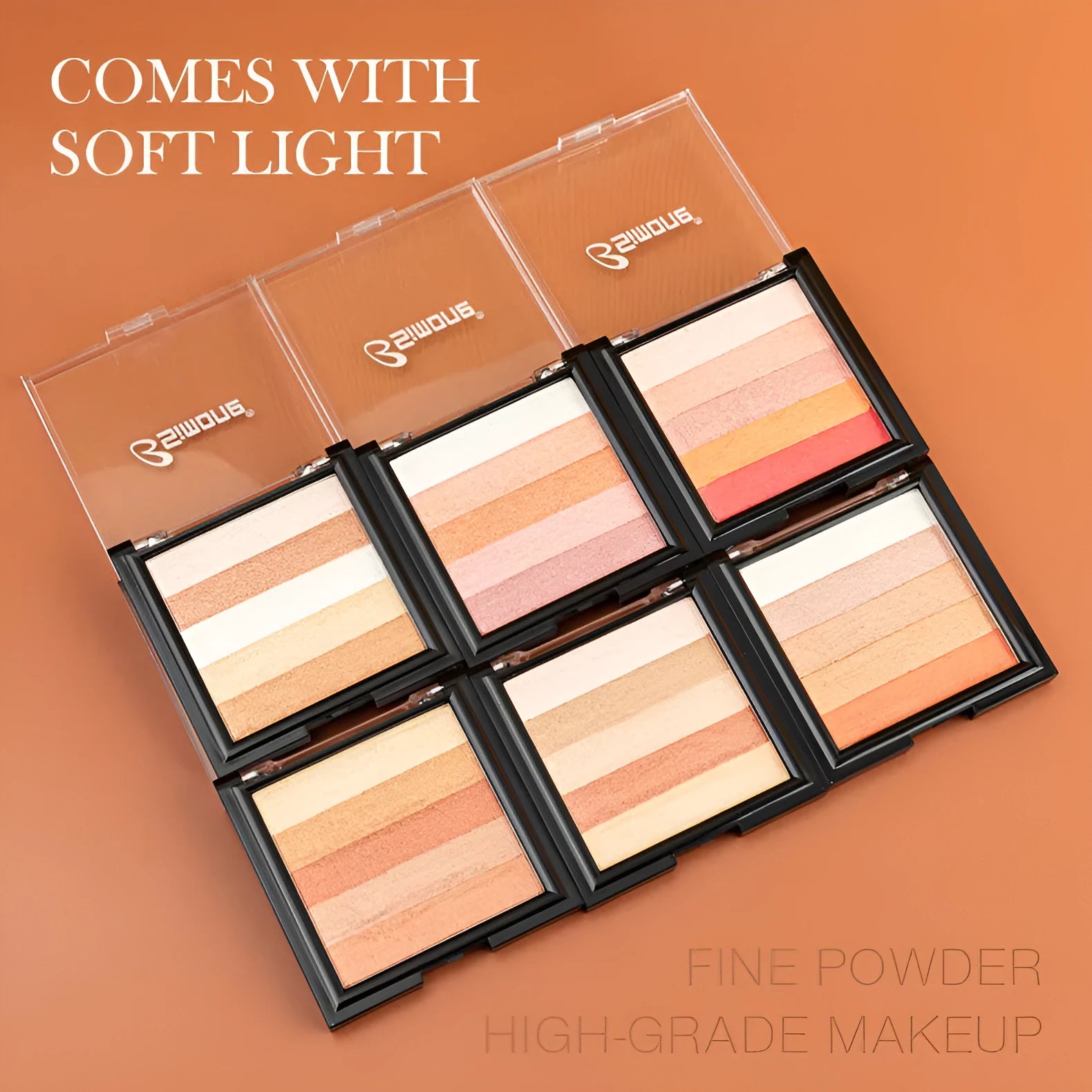 Highlight eye shadow plate with six colour options for natural contouring and brightening effects