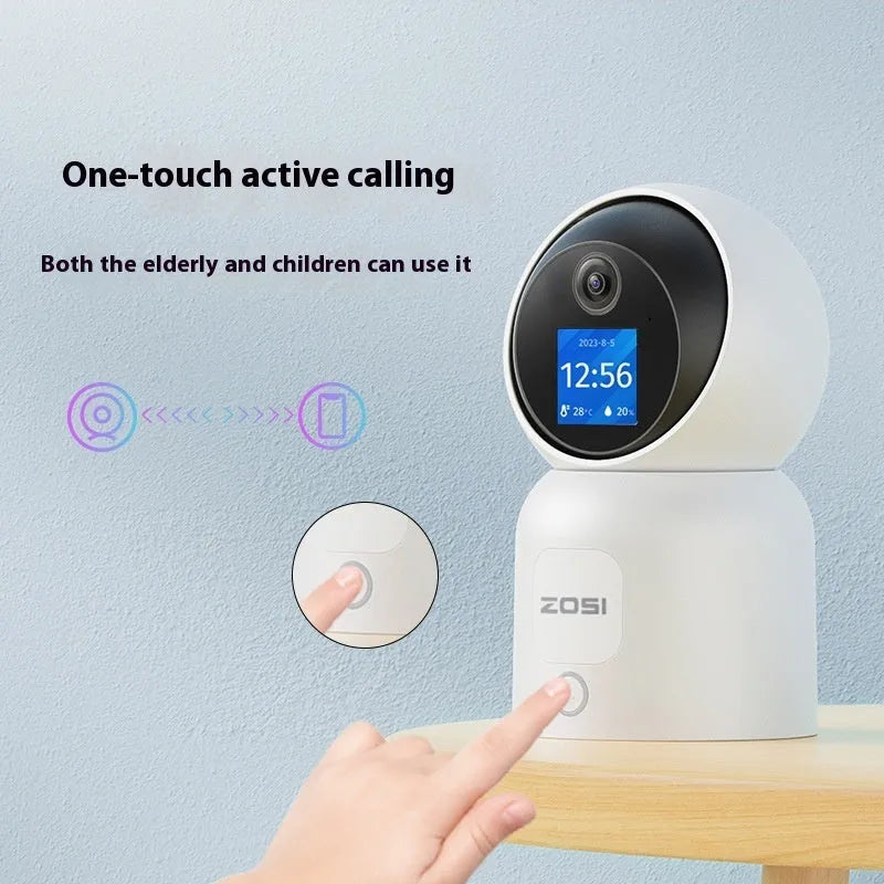Zhou Shi white plastic indoor Wi-Fi security camera with lens, mounted on a screw-fixed bracket.