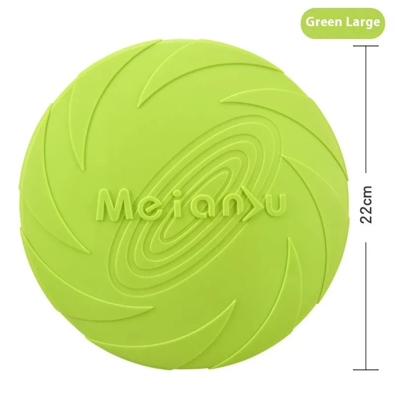 Soft rubber dog frisbee toy for outdoor walking available in red, blue, and green colour variations