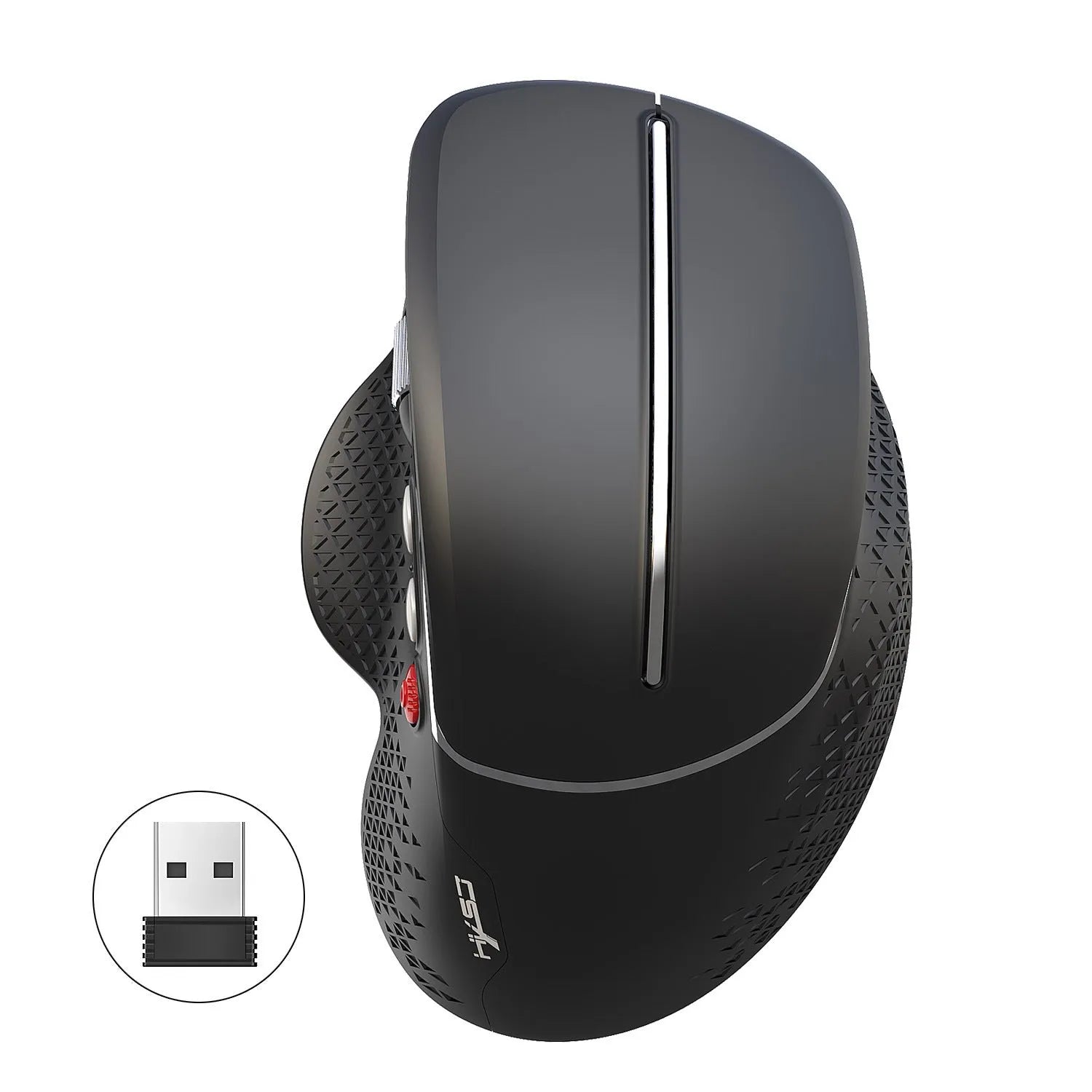 T32 Black and Silver wireless vertical ergonomic mouse with aluminium side roller on desk