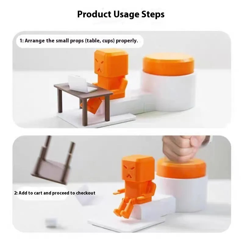Orange plastic vent decompression toy with push buttons on a desk