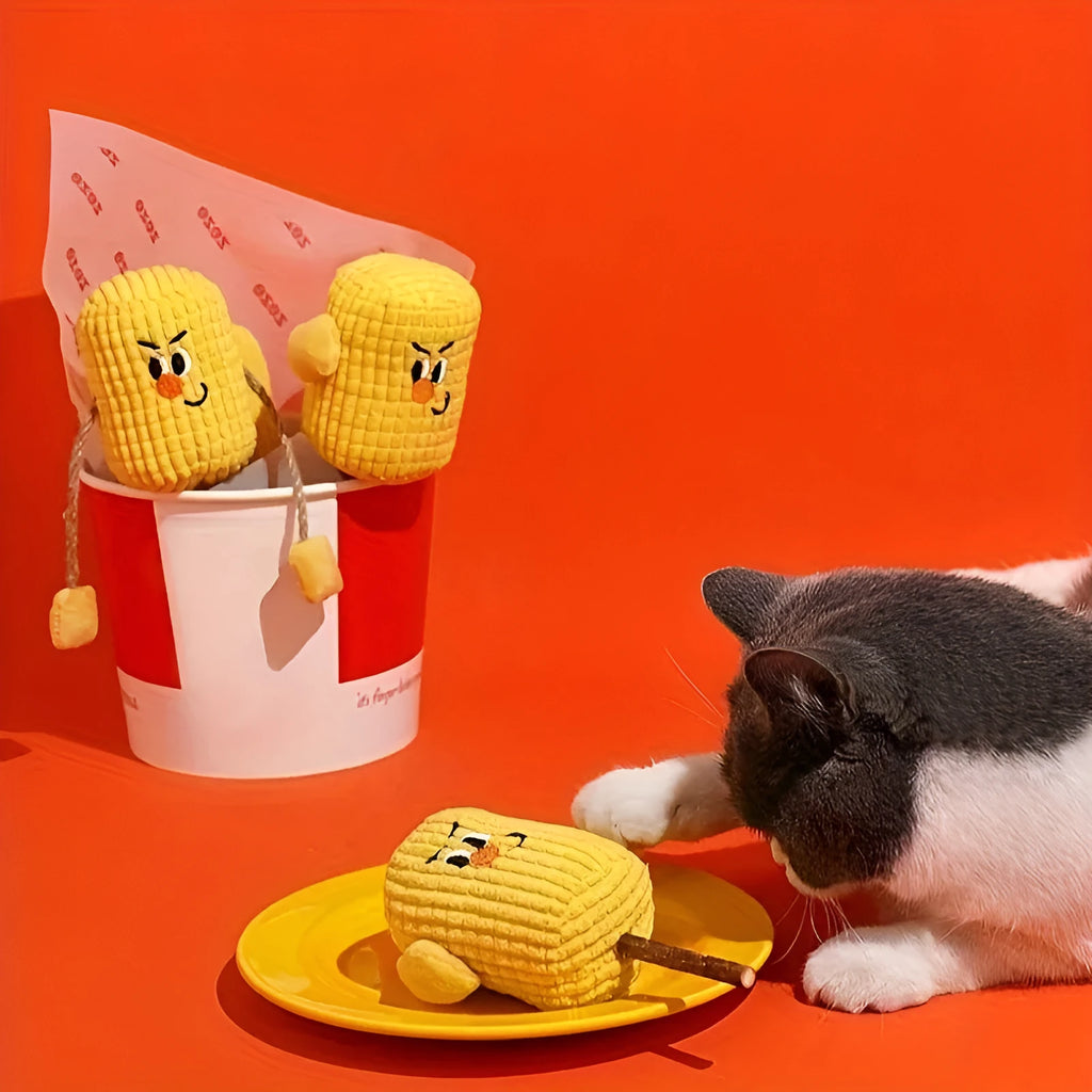 Polio wood corn cob shaped cat toy with catnip for dental health and play