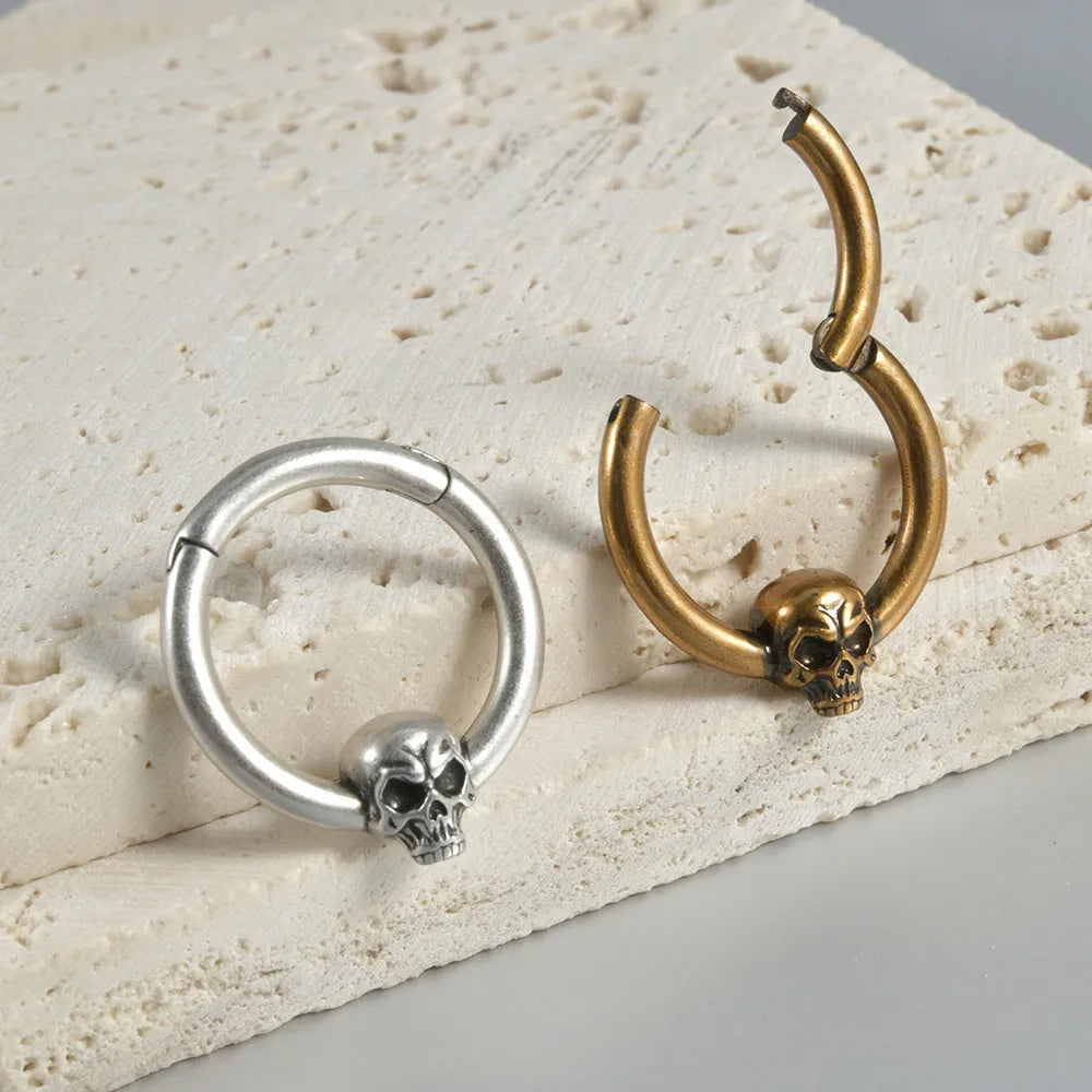 Copper punk earrings with antique gold or silver ghost head design