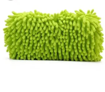 Silver green rectangular car wash sponge with chenille microfiber texture for automotive cleaning