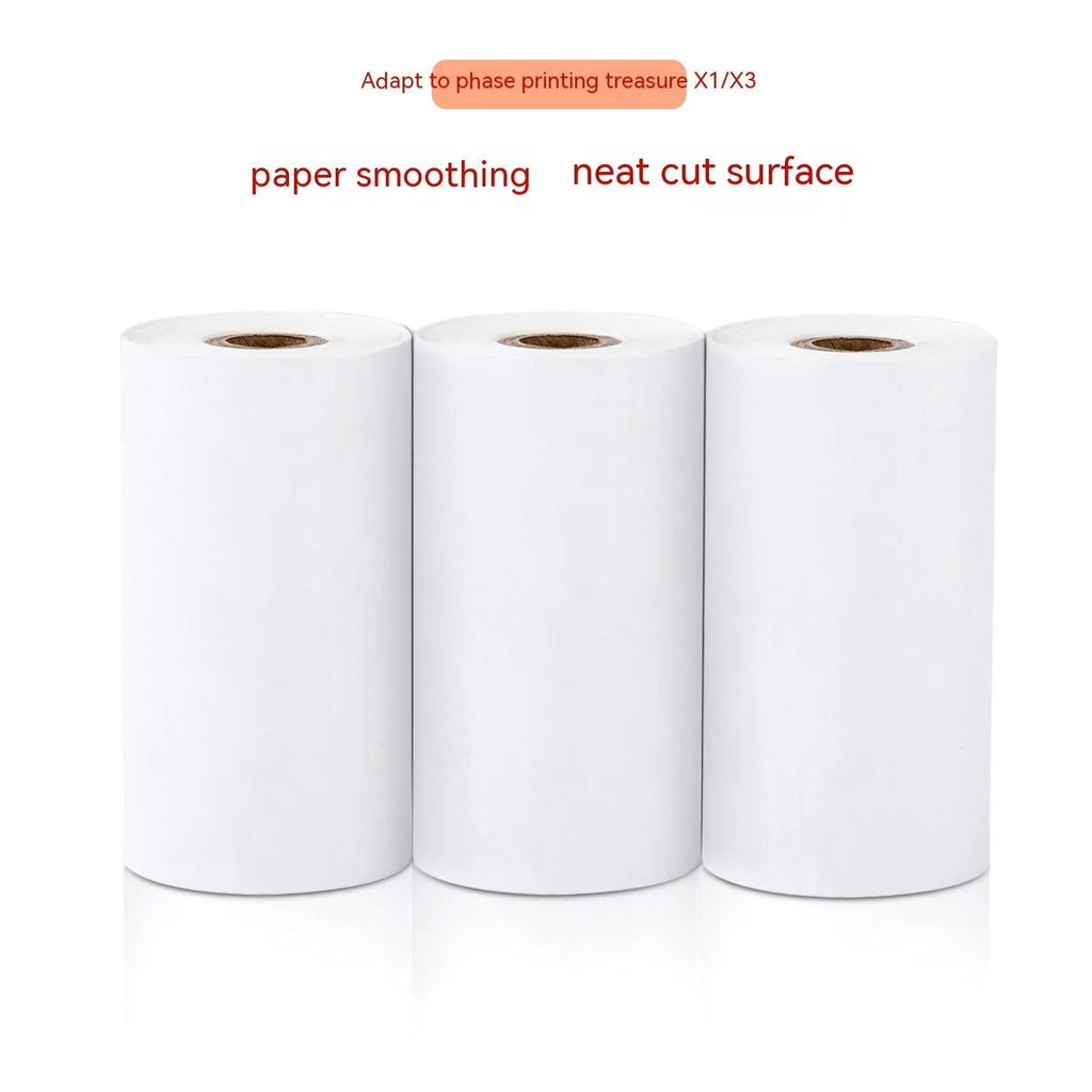 Three rolls of 57mm thermal paper in packaging for small printers