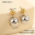 Stainless steel geometric ear studs with colour-block round sphere beads, 18K purity