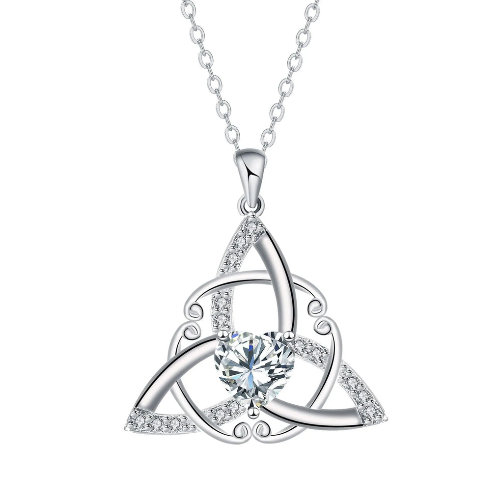 Geometric Celtic knot pendant necklace for women in copper with a choice of coloured electroplated finishes.