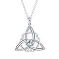 Geometric Celtic knot pendant necklace for women in copper with a choice of coloured electroplated finishes.