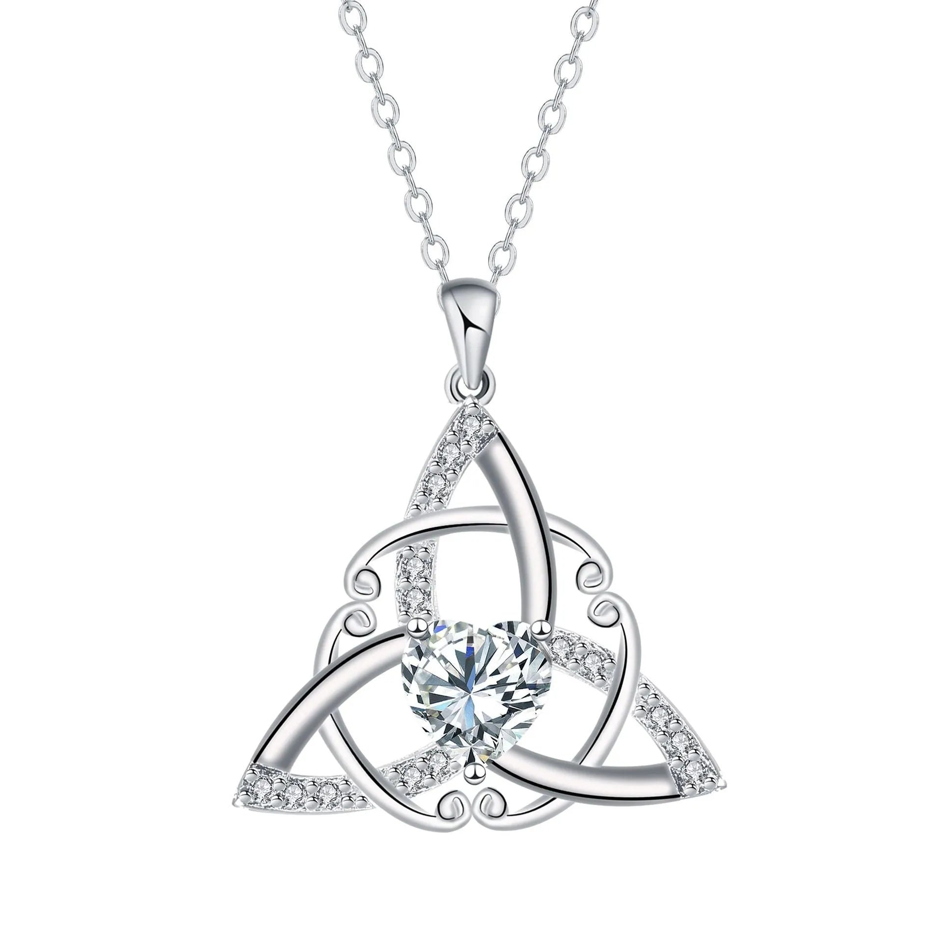 Geometric Celtic knot pendant necklace for women in copper with a choice of coloured electroplated finishes.