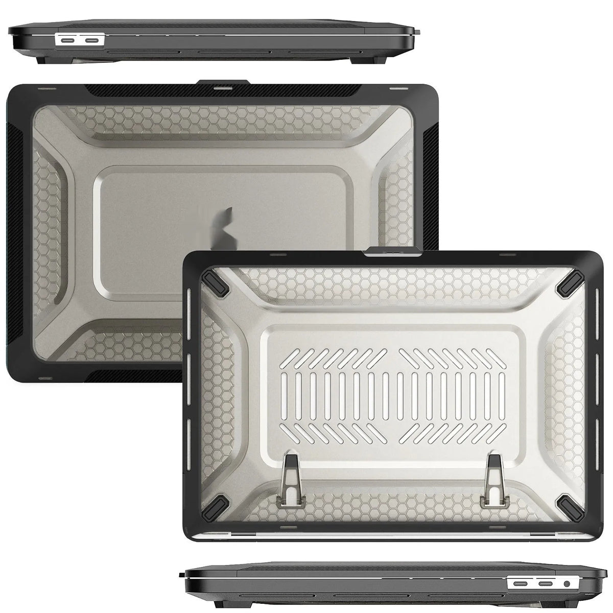 MacBook protective shell in cool black, starry sky grey, elegant apricot, and sapphire blue colours for Air and Pro models.
