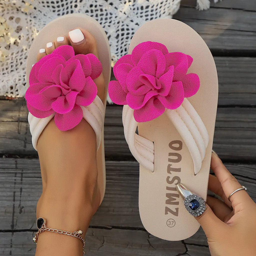 Women's plus size casual PU flip flop slippers in green, rose red, or creamy white.