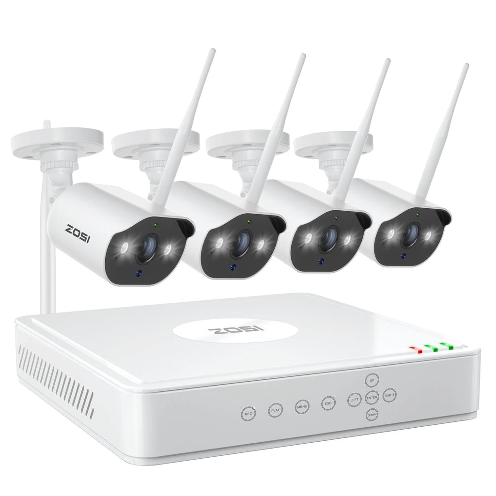 ZOSI 5MP POE security camera system with 4-channel NVR and outdoor monitor suit options
