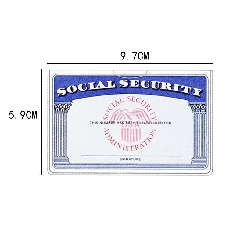 Transparent thickened PVC social security card holder measuring 9.7 by 5.9 centimetres