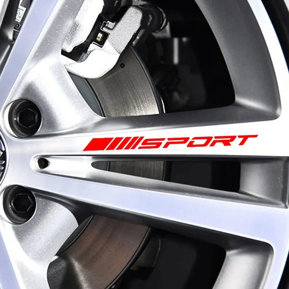 Sport hollow design car rim stickers in black, red and white colours for vehicle customisation