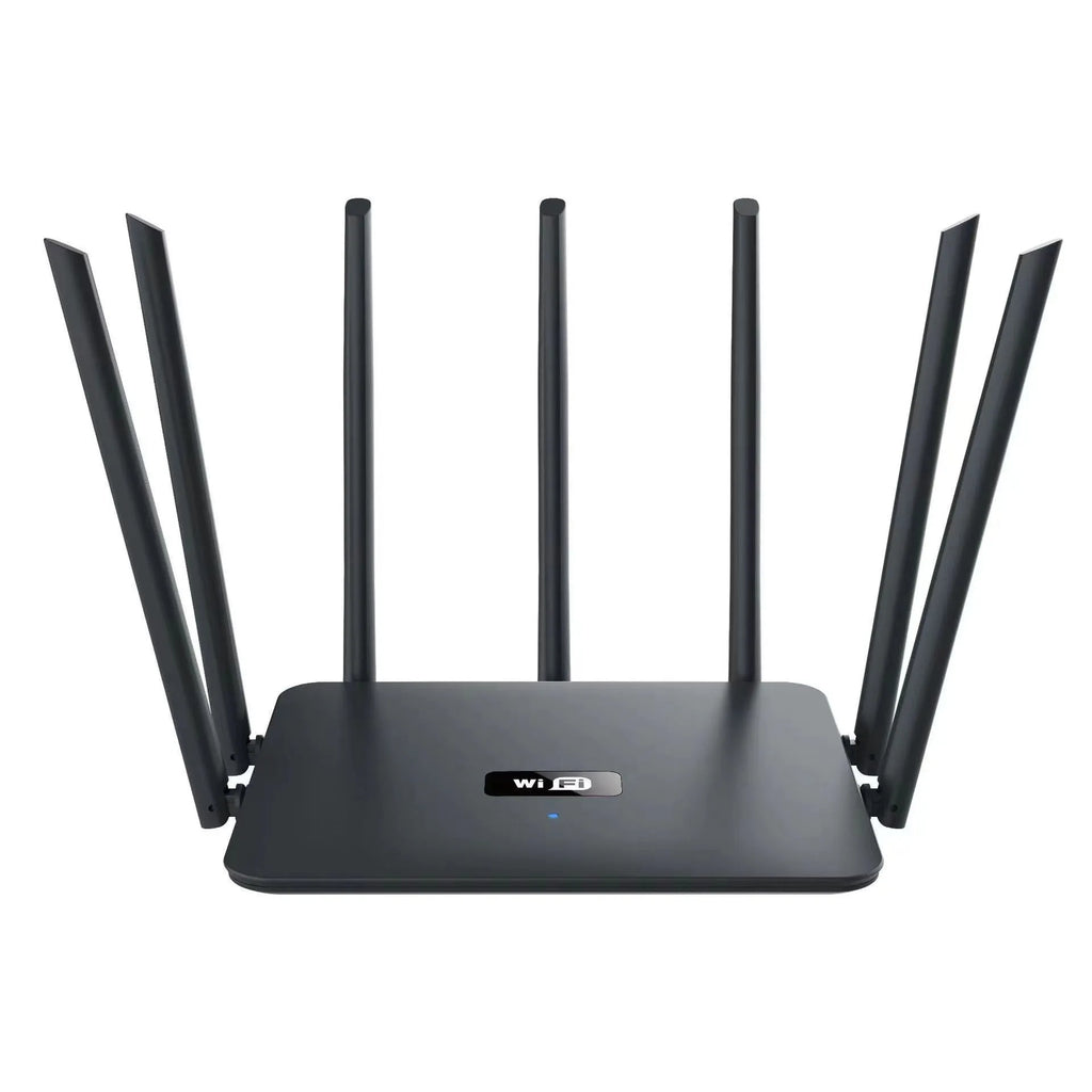 Black and white dual-band 5G gigabit router with multiple antennas for whole-home wall-through wifi coverage