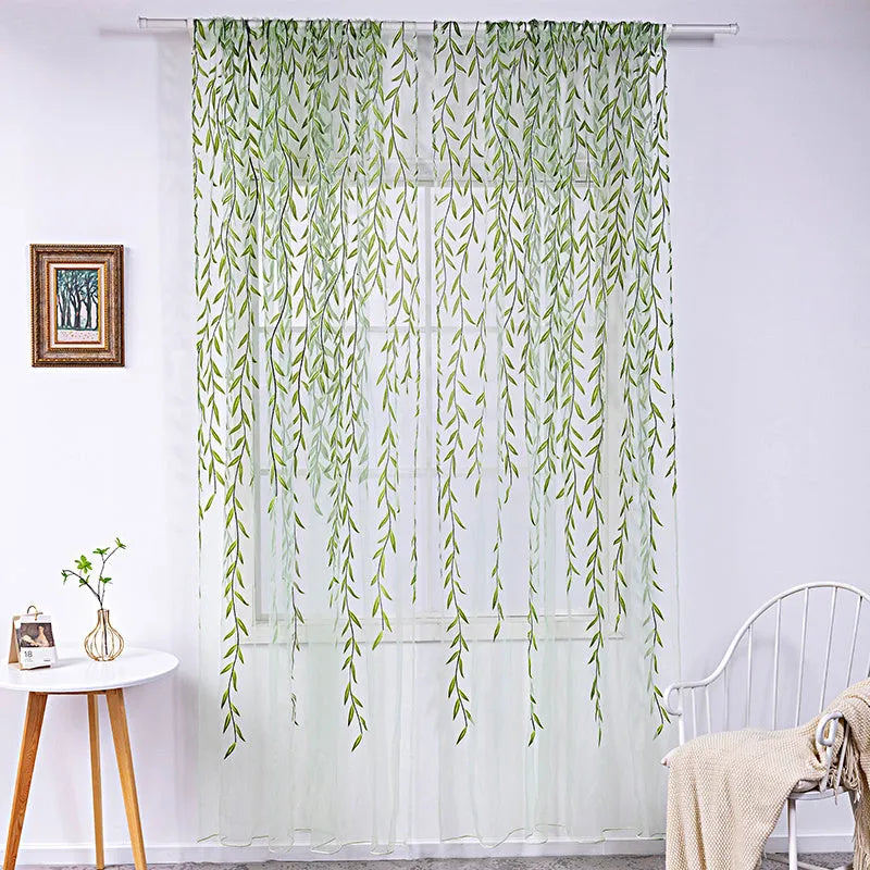 Willow wicker print rod pocket polyester curtain panel, 100cm x 270cm, for living room or balcony