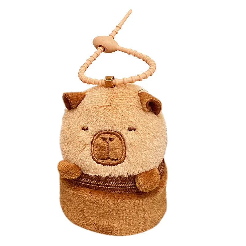 Cute Cartoon Capabala brown plush coin purse and earphone bag with embroidered animal pattern