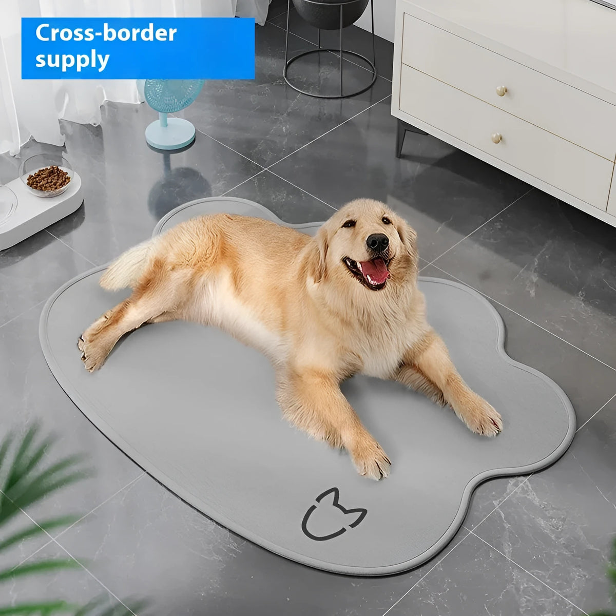 Ice silk dog cooling mat with scratch-resistant surface and non-slip backing in light grey colour