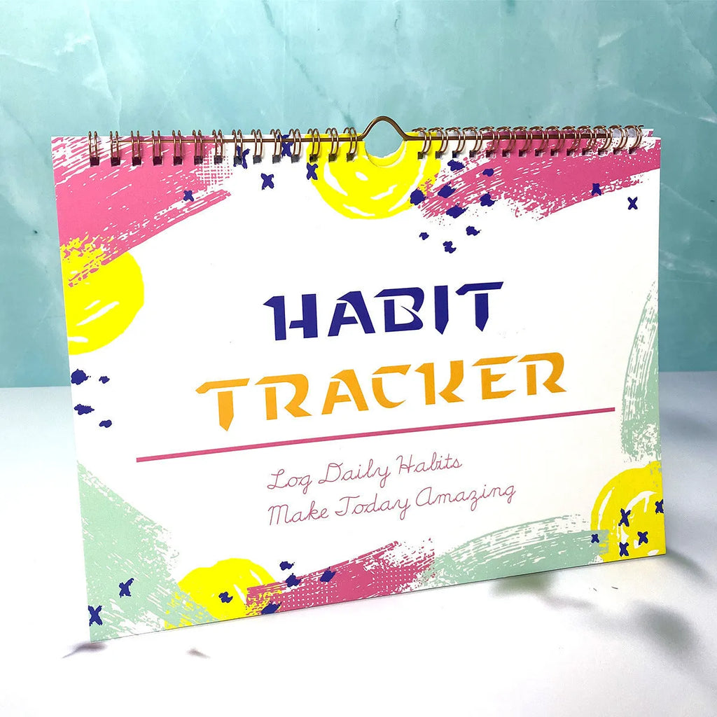 A4 habit tracking notebook in Flower White cover, open to show 12 internal pages for schedule recording.