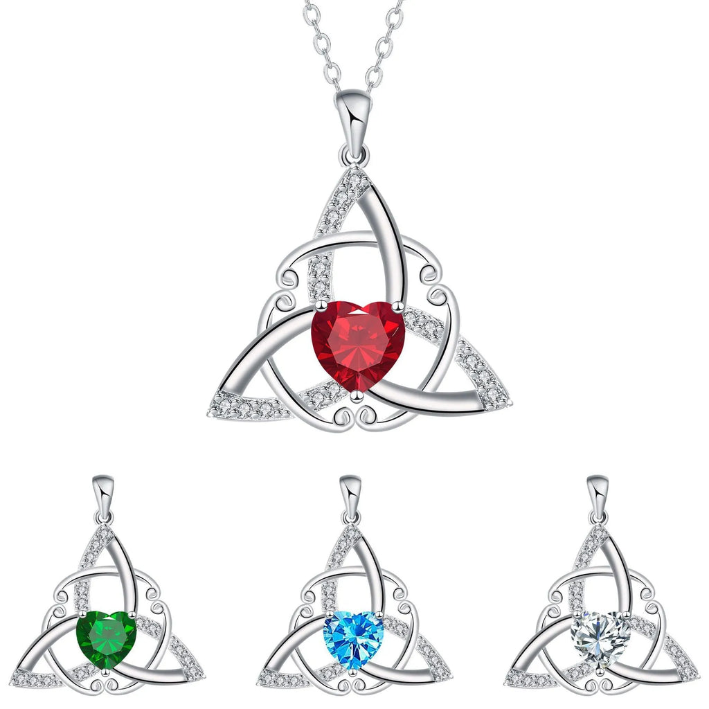 Geometric Celtic knot pendant necklace for women in copper with a choice of coloured electroplated finishes.