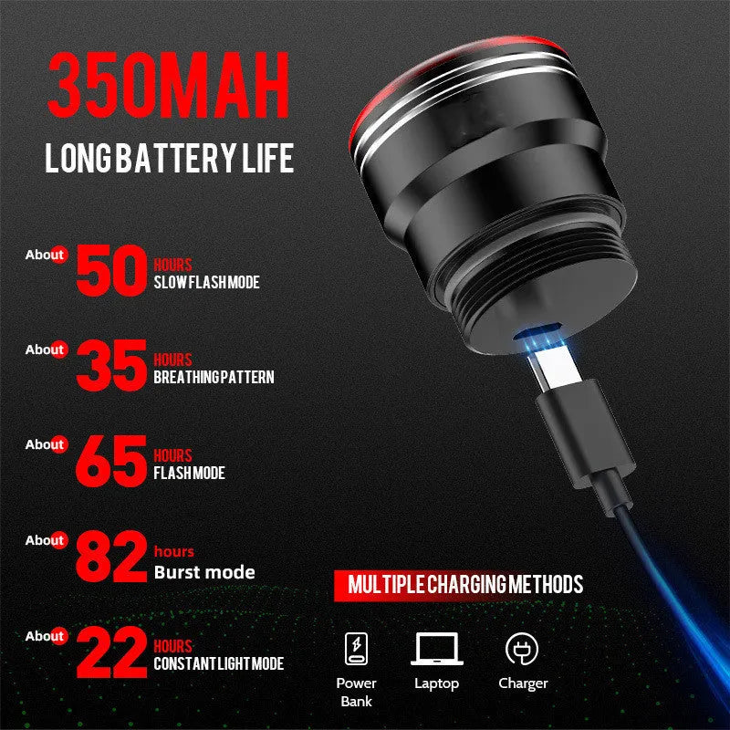 Black USB rechargeable smart brake sensing bicycle taillight with alloy shell