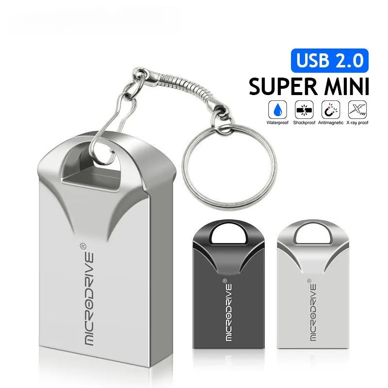 Compact black and silver metal USB flash drive showing its small 23mm size.