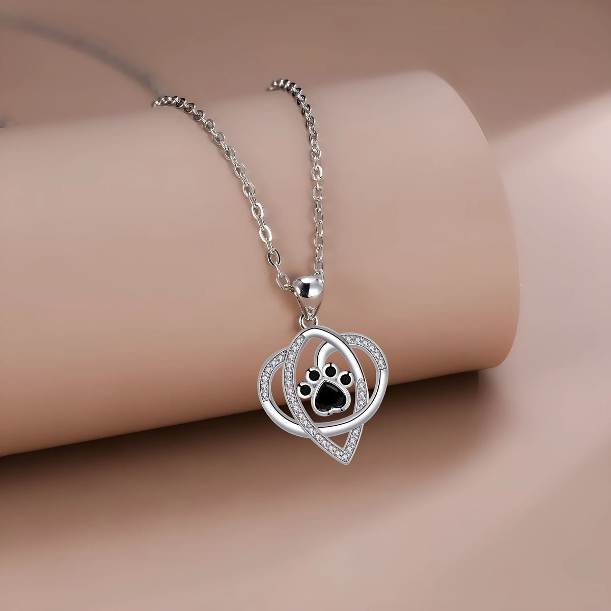 Women's necklace with dogs and cats paw prints pendant on cross chain