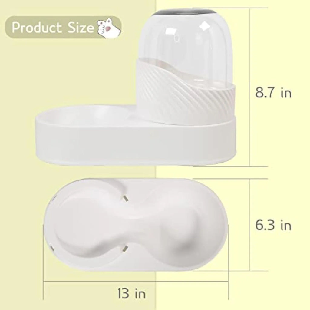 White automatic cat feeder and water dispenser set with wave-shaped design on a table.