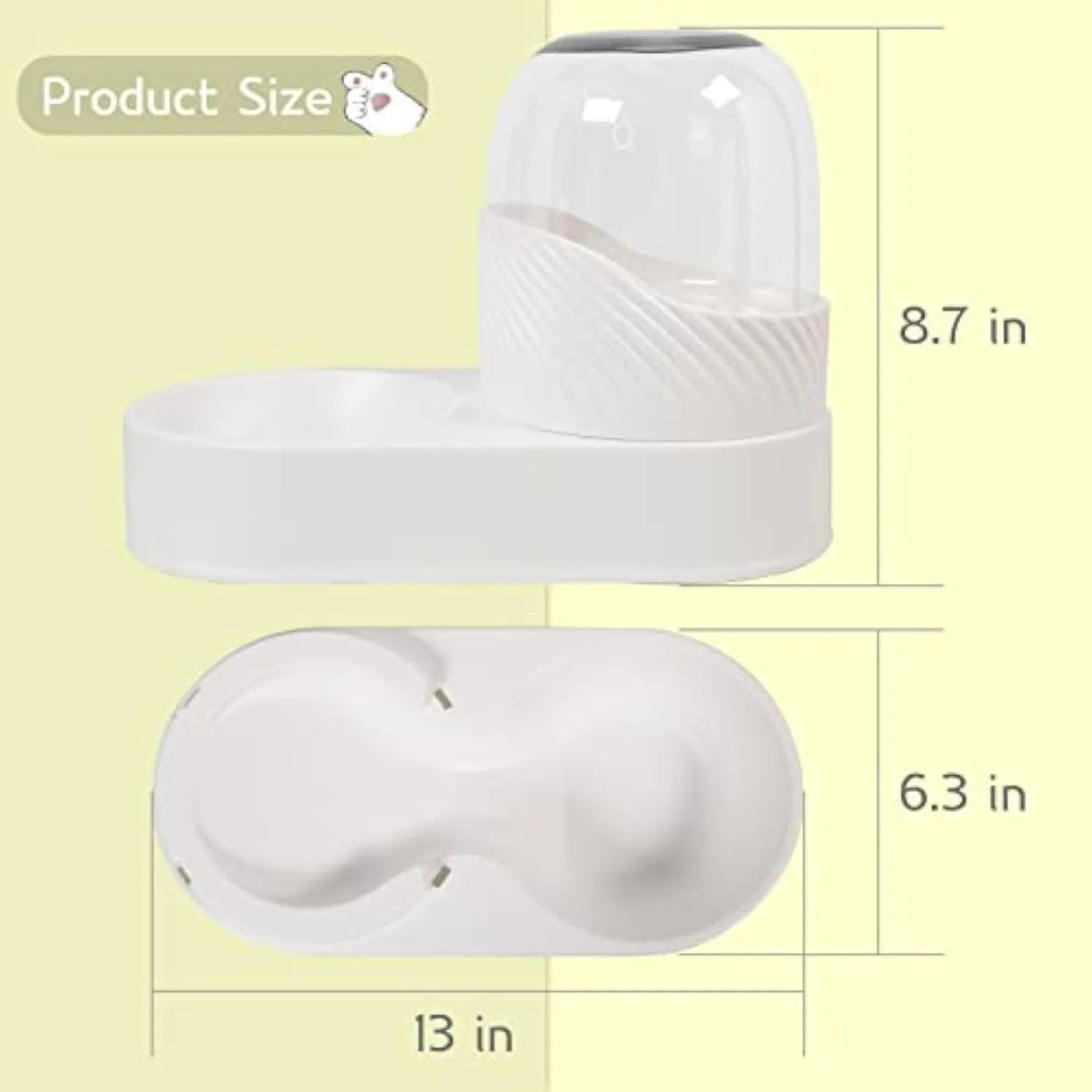 White automatic cat feeder and water dispenser set with wave-shaped design on a table.