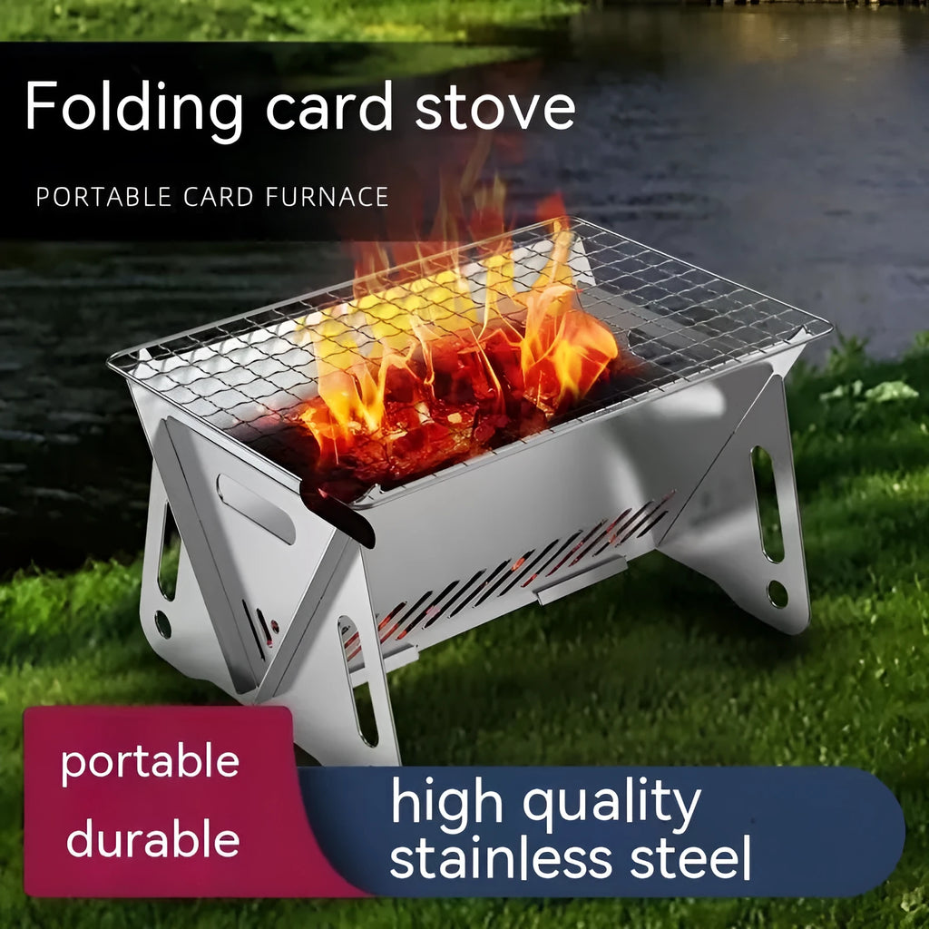 Outdoor folding stainless steel barbecue oven with large grill plate and storage bag