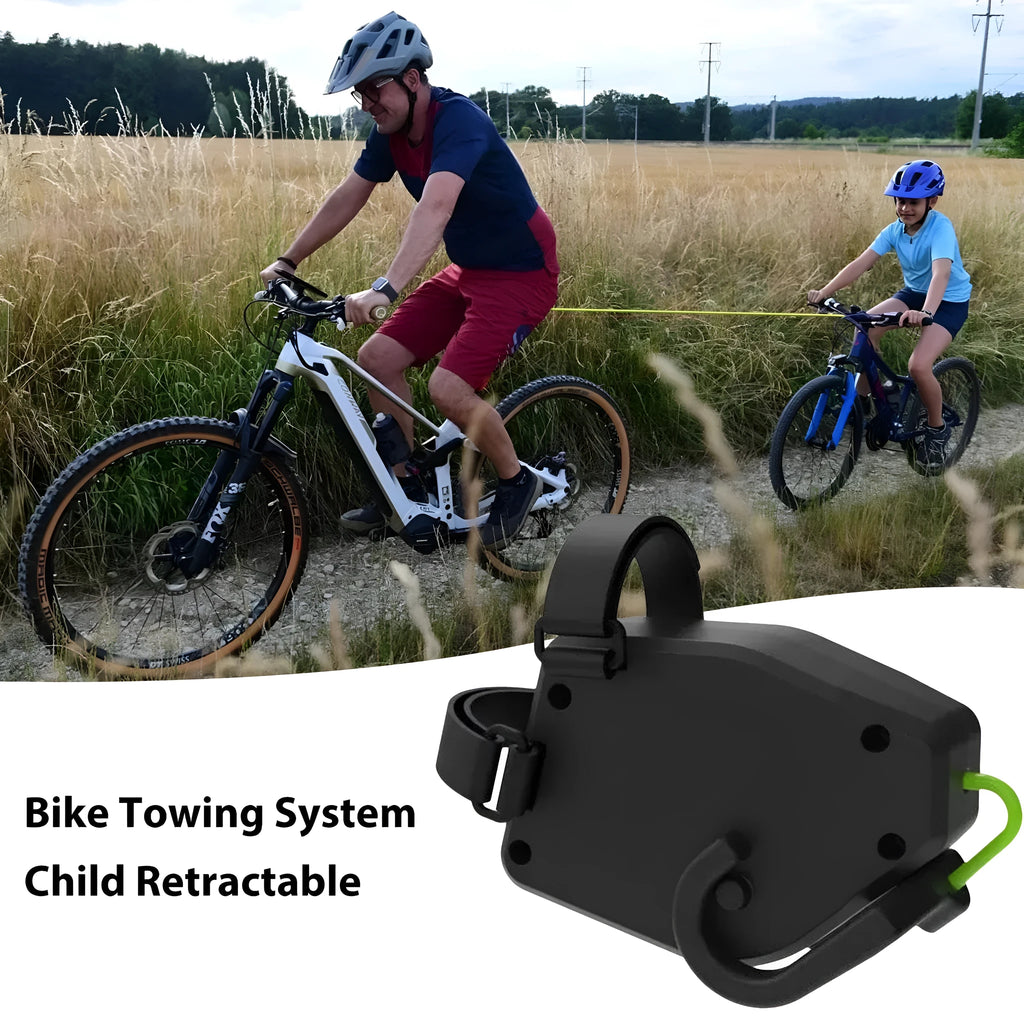 Black plastic bicycle trailer rope for connecting child carriers to mountain bikes