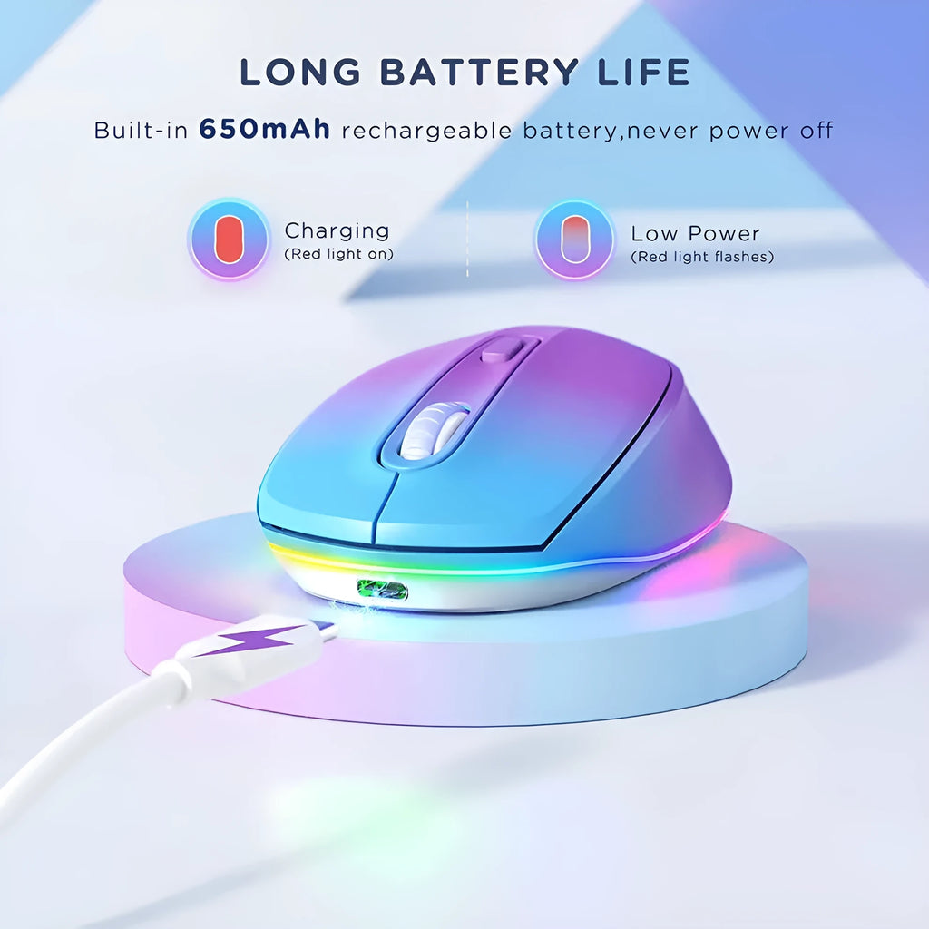 24g ultra-light rechargeable wireless computer mouse shown in one of seven available colours.