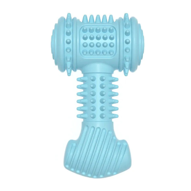 Blue bone-shaped TPR dog chew toy with textured surface for teeth cleaning
