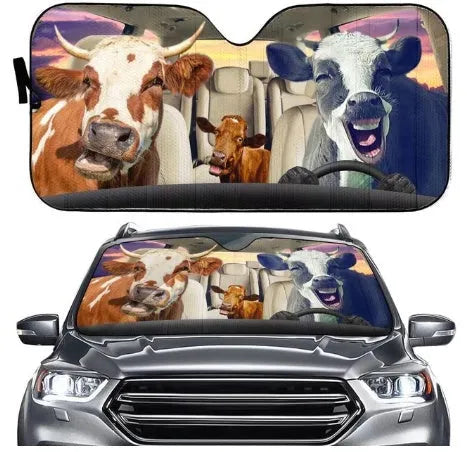 Telescopic aluminium foil car sun visor extended on a car front windscreen.