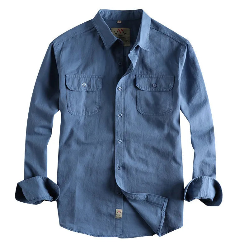 Men's solid colour cotton long sleeve shirt in regular fit cardigan style