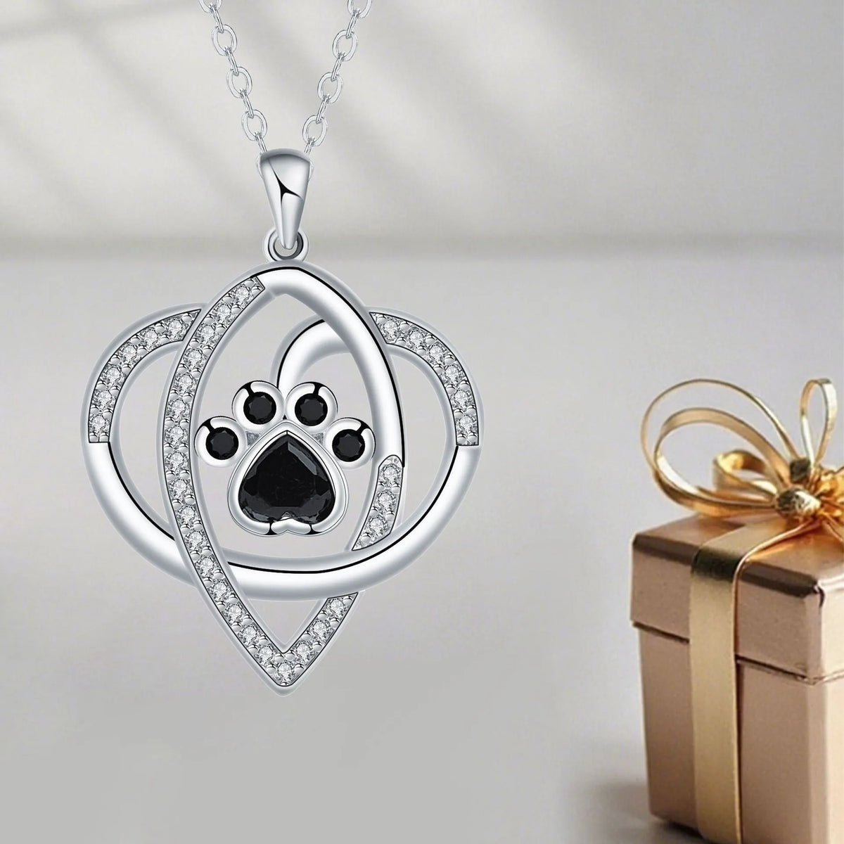 Women's necklace with dogs and cats paw prints pendant on cross chain