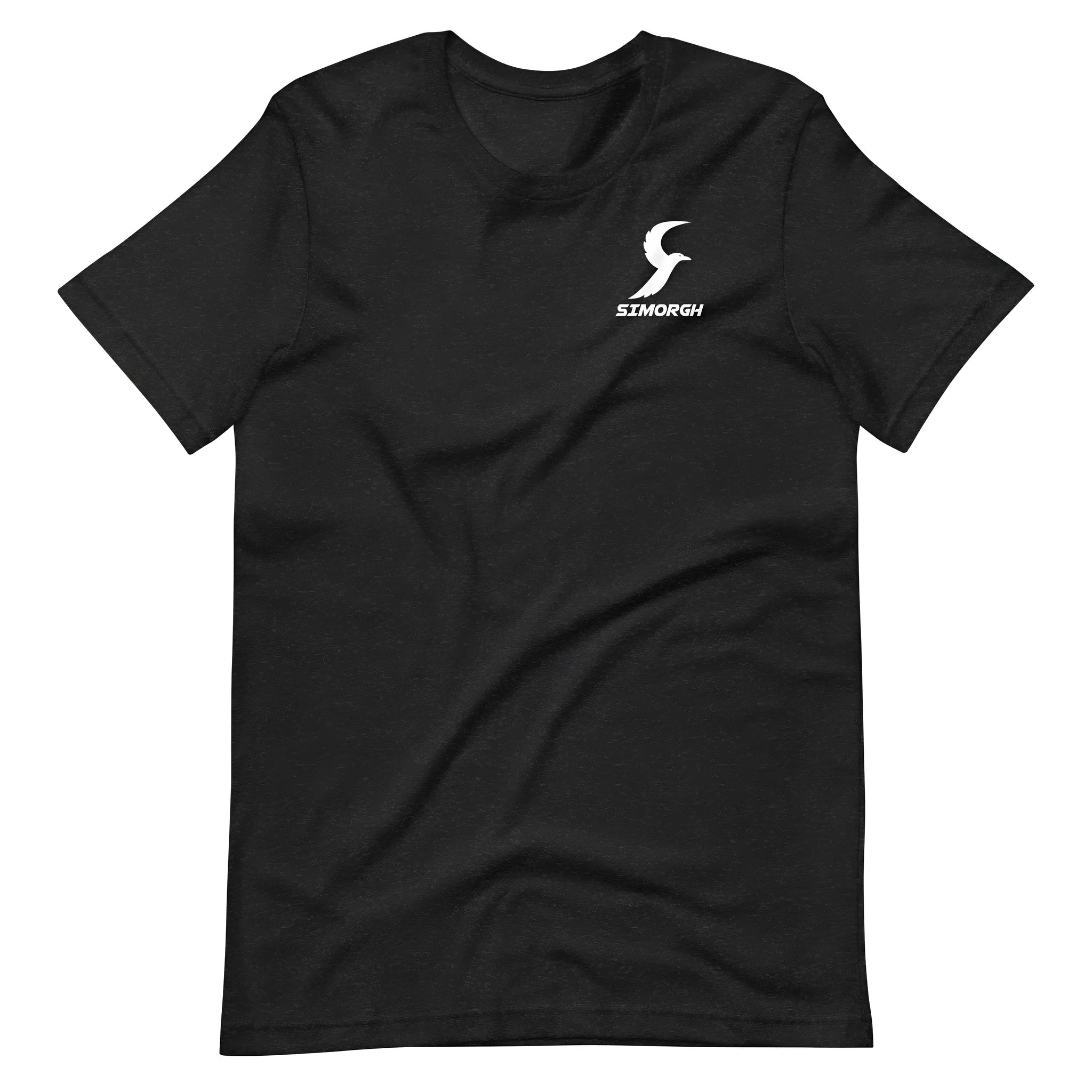 Black cotton T-shirt with short sleeves and round neck on hanger