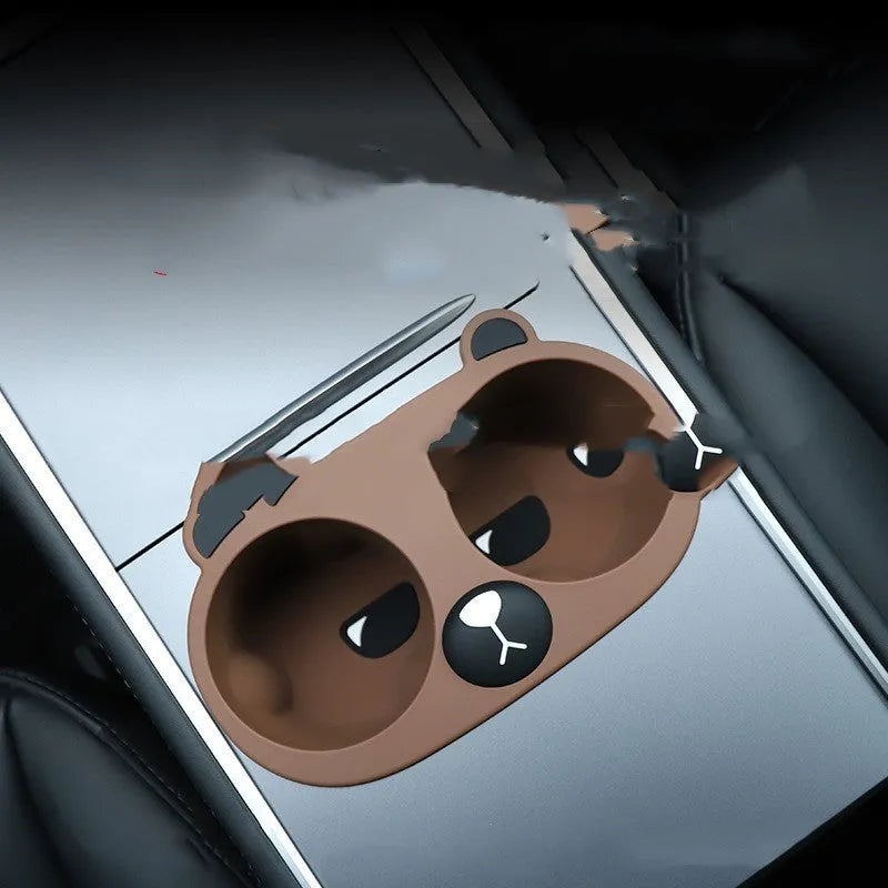 Silicone car cup holder insert for central console stabilisation in grey, tan or pink colour options