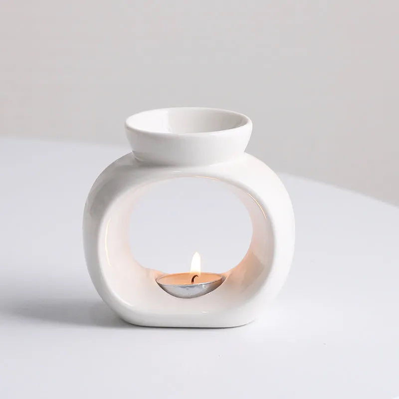 White Nordic glazed porcelain aromatherapy stove ornament for indoor fragrance warming