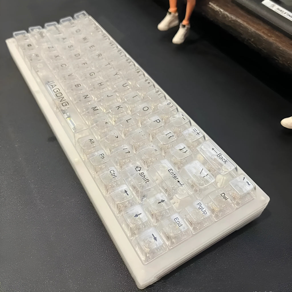 Transparent plastic key cap 132-key set for keyboard replacement with UK ISO layout compatibility