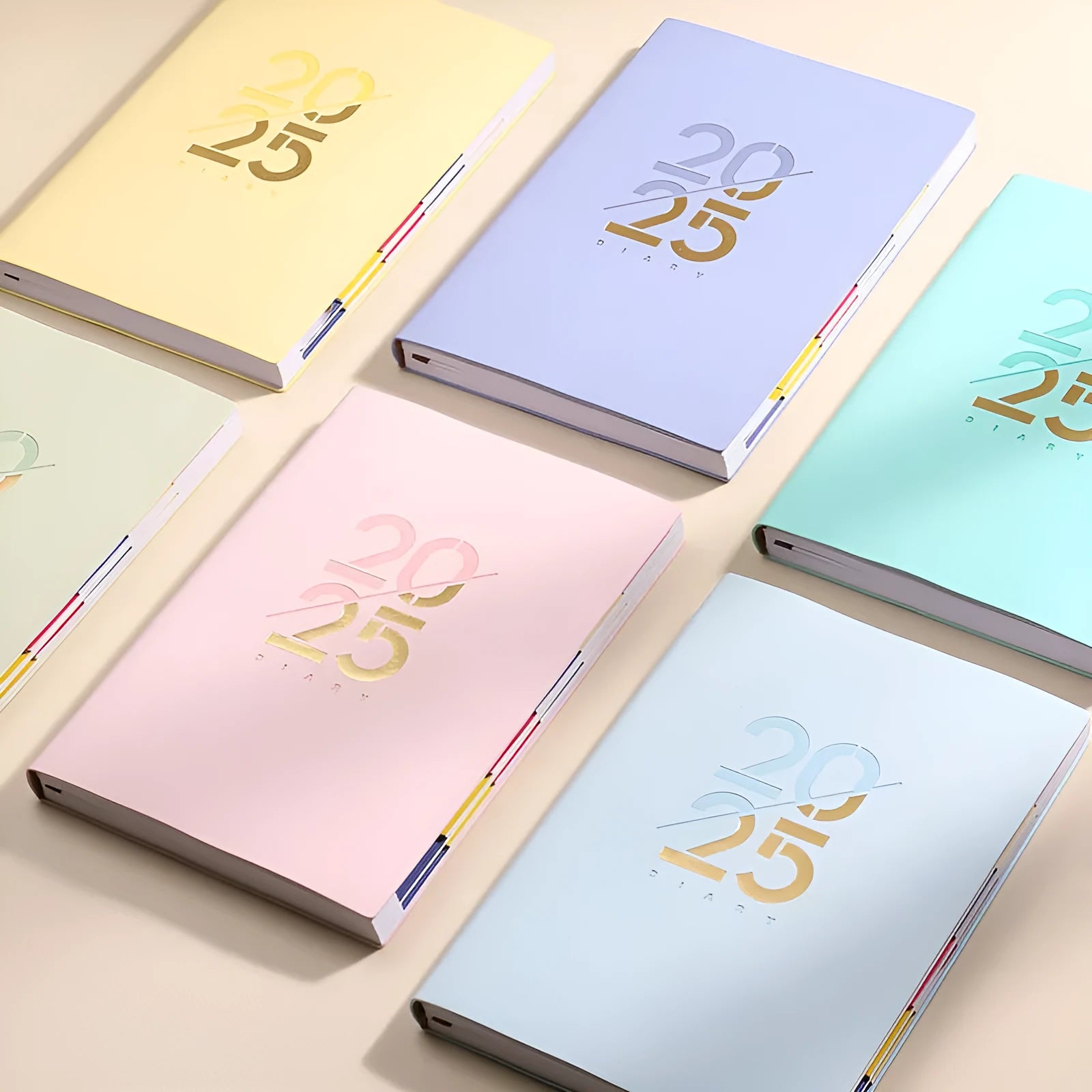 A5 soft faux leather daily planner open on a desk, showing Dorian paper and lay-flat binding.