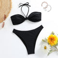 Black women's bikini set with lace-up tube top and briefs swim bottom