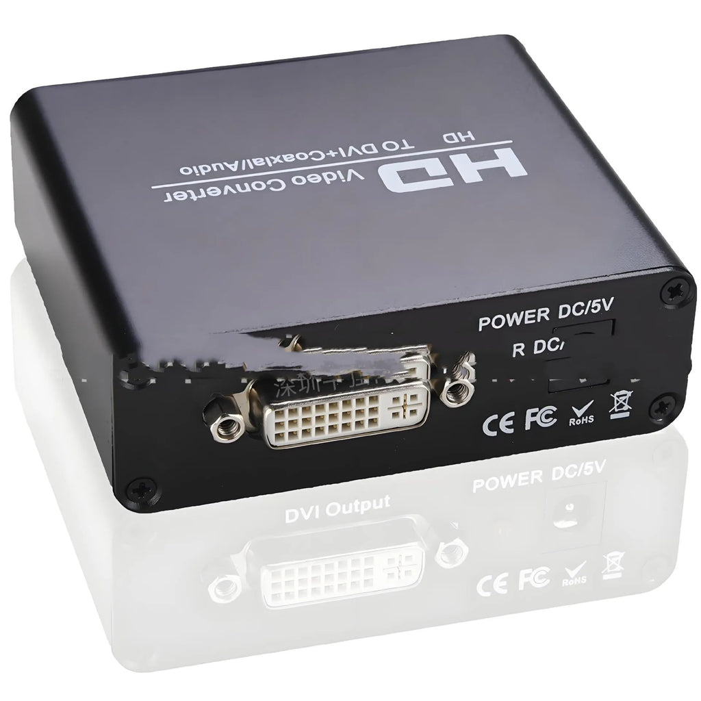 Black HDMI to DVI converter with coaxial audio output and 1.5 metre cable