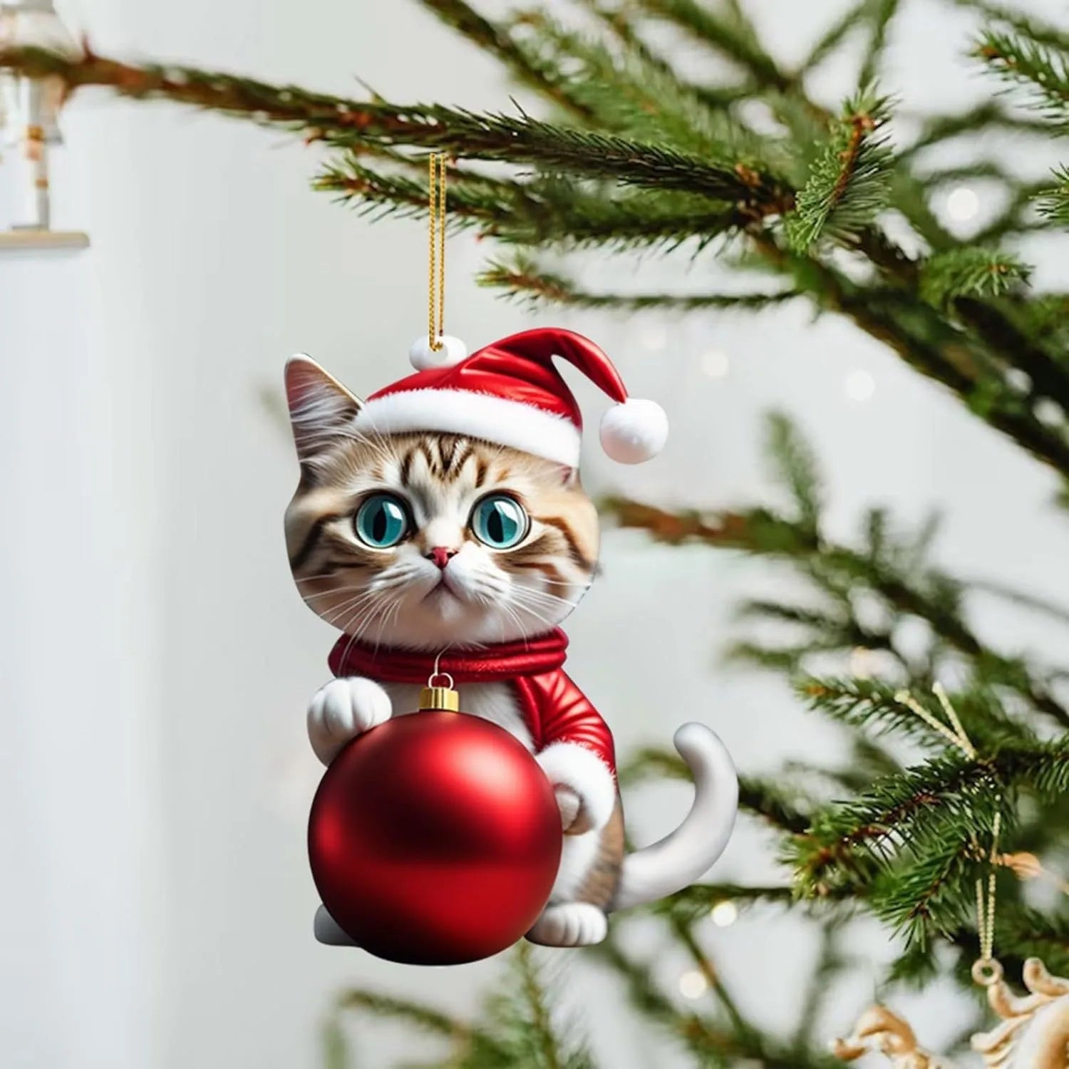 Christmas cartoon kitten car hanging ornament in acrylic with multiple colour style options