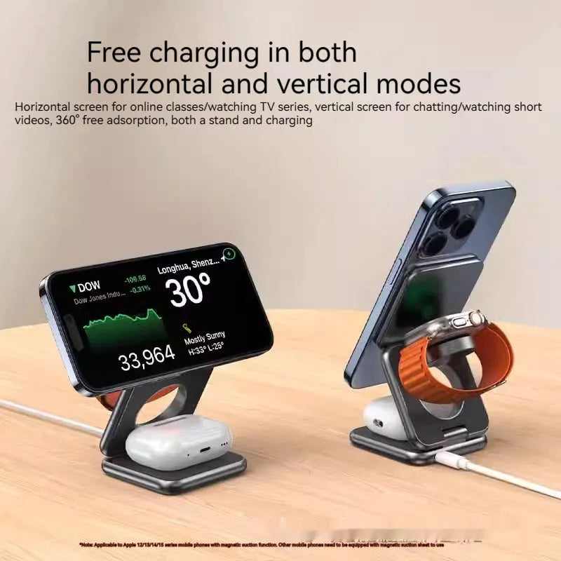 Foldable magnetic wireless phone charger in black or white with QC3.0 fast charging