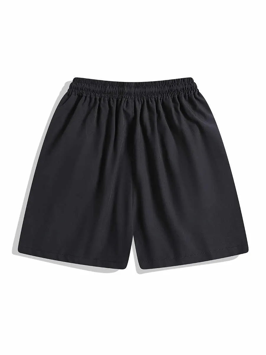 Men's loose-fit quick-dry training shorts in black with elastic waistband and straight-leg cut.