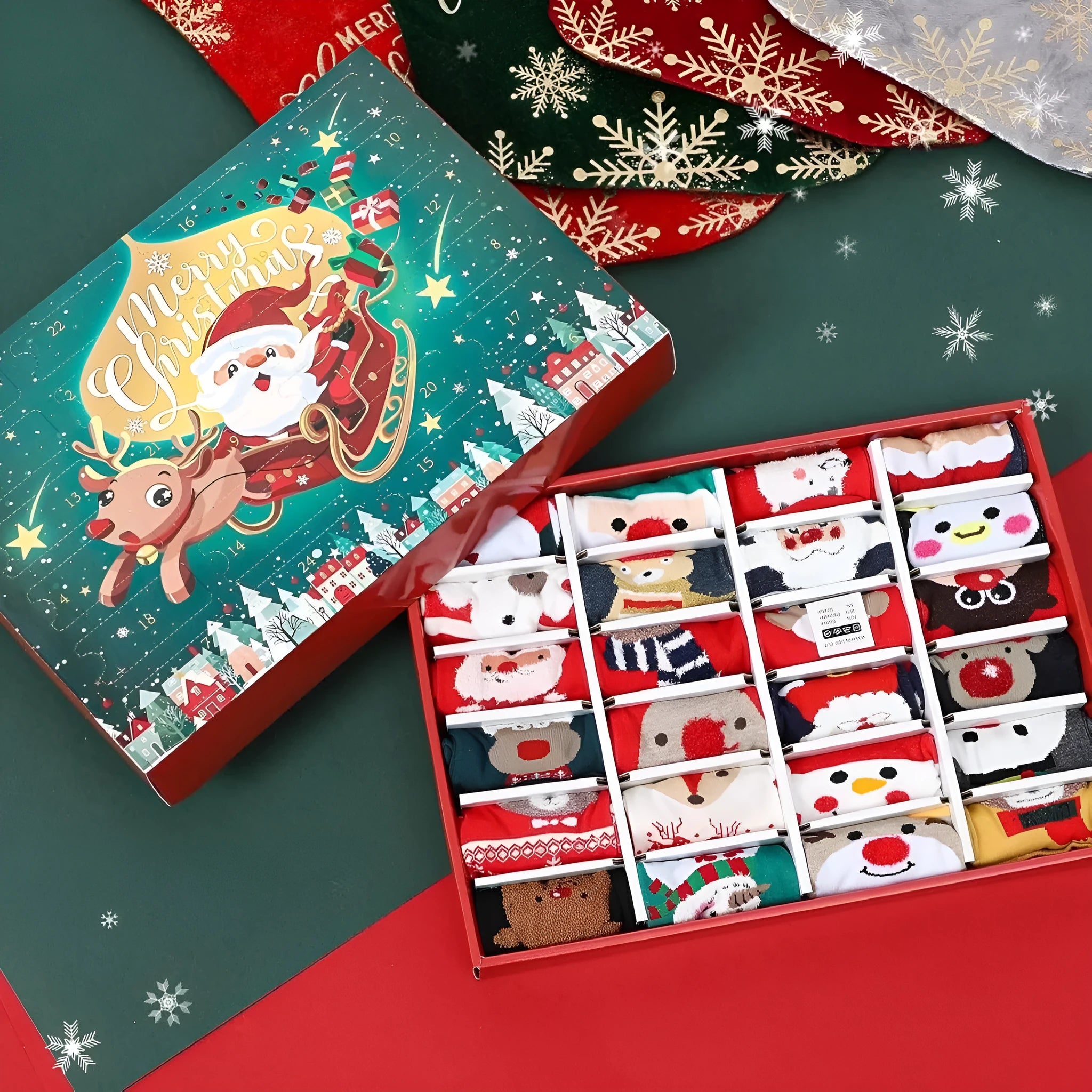 Christmas socks blind box with resin mini stockings in seven different style variations for holiday decoration
